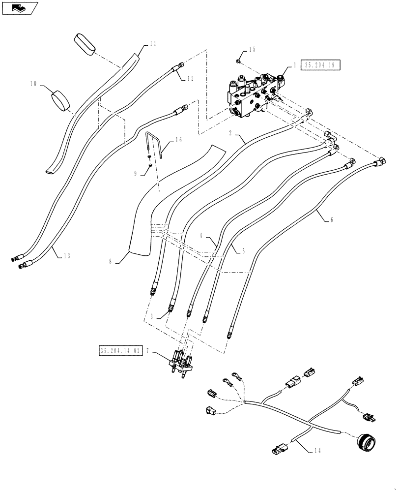 Схема запчастей Case IH 6130 - (35.204.14) - HYDRAULICS-FEEDER COUPLER/LATERAL TILT FEEDER (35) - HYDRAULIC SYSTEMS