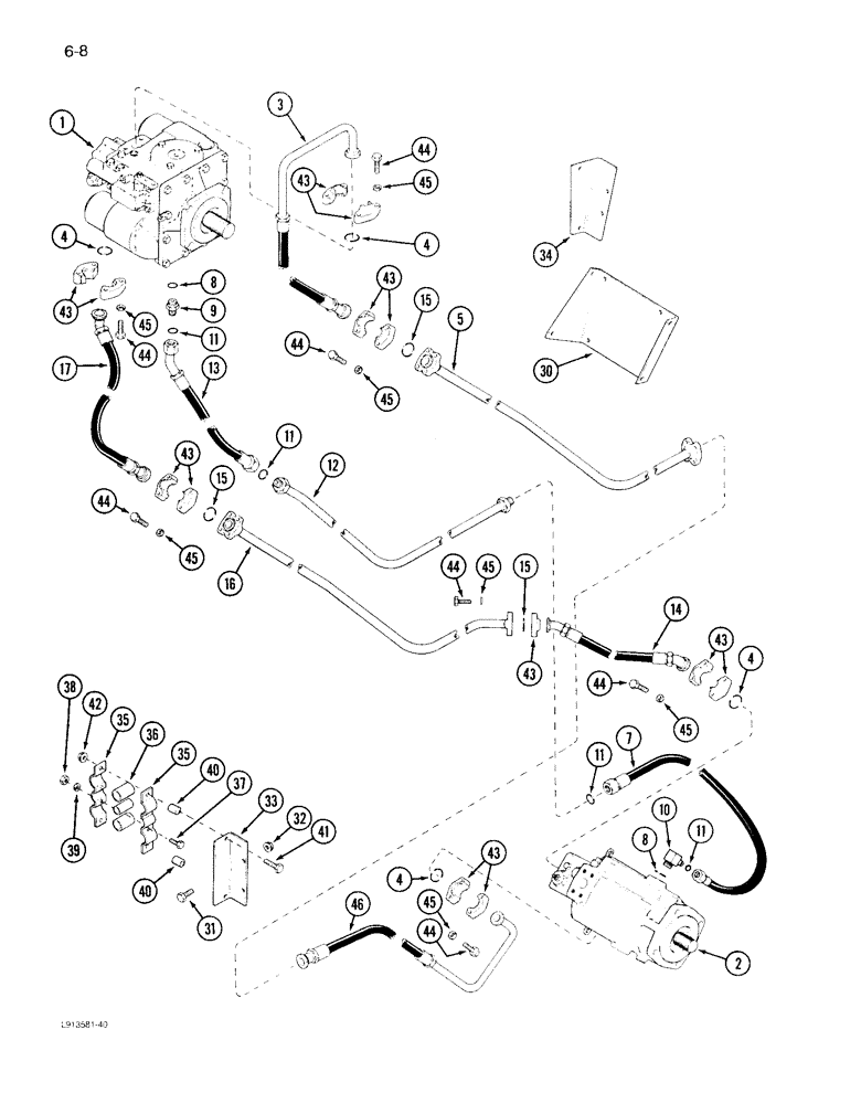 Схема запчастей Case IH 1640 - (6-08) - HYDROSTATIC PUMP AND MOTOR SYSTEM, SERIAL NO. JJC0097001 & AFTER (03) - POWER TRAIN