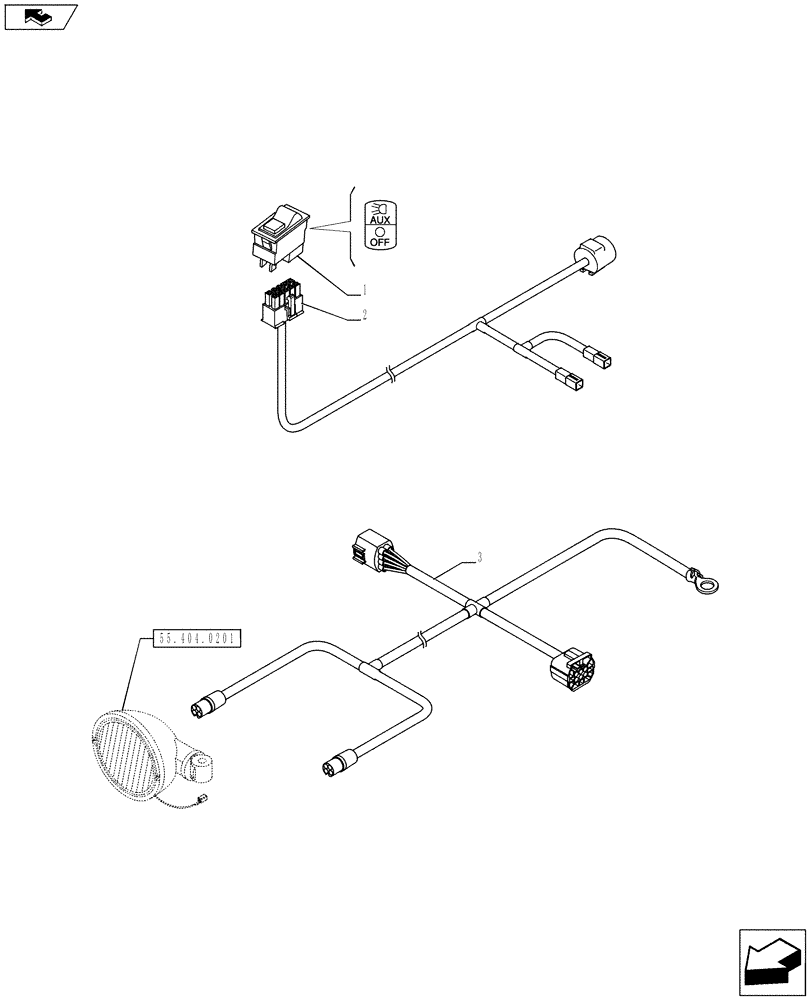 Схема запчастей Case IH PUMA 170 - (55.100.09) - HIGH LEVEL ROAD LIGHTING PACKAGE - HARNESS AND SWITCH (VAR.743126-743127) (55) - ELECTRICAL SYSTEMS