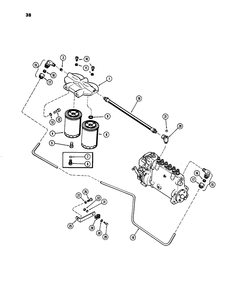 Схема запчастей Case IH 1170 - (038) - FUEL INJECTION FILTER SYSTEM, (451B) DIESEL ENGINE, 1ST USED ENG. SER. NO. 2323001 (03) - FUEL SYSTEM