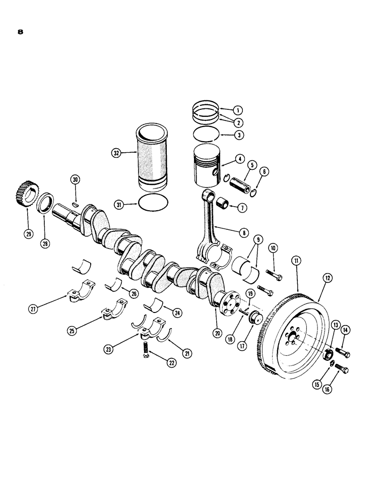 Схема запчастей Case IH 930-SERIES - (008) - PISTONS, CONNECTING RODS AND CRANKSHAFT, DIESEL ENGINE (02) - ENGINE