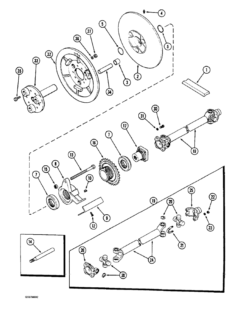 Схема запчастей Case IH 1660 - (9A-08) - SEPARATOR, JACKSHAFT DRIVE, WITHOUT STRAW CHOPPER (13) - FEEDER