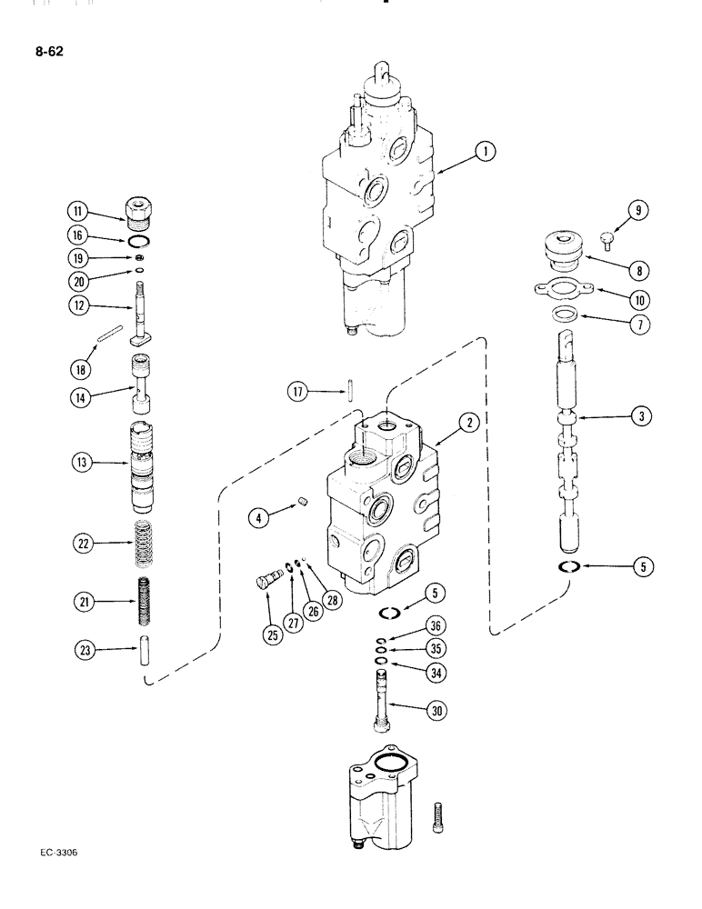 Схема запчастей Case IH 2096 - (8-062) - REMOTE VALVE SECTION, THIRD CIRCUIT, WITHOUT LOAD CHECK (08) - HYDRAULICS