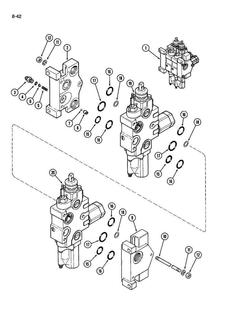 Схема запчастей Case IH 3594 - (8-042) - REMOTE HYDRAULIC VALVE, TWO SECTION WITH LOAD CHECK (08) - HYDRAULICS