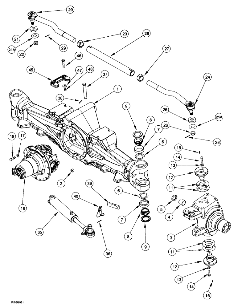 Схема запчастей Case IH MX270 - (5-036) - FRONT AXLE HOUSING, STEERING KNUCKLE AND TIE ROD, M.F.D., MX240, MX270 (05) - STEERING