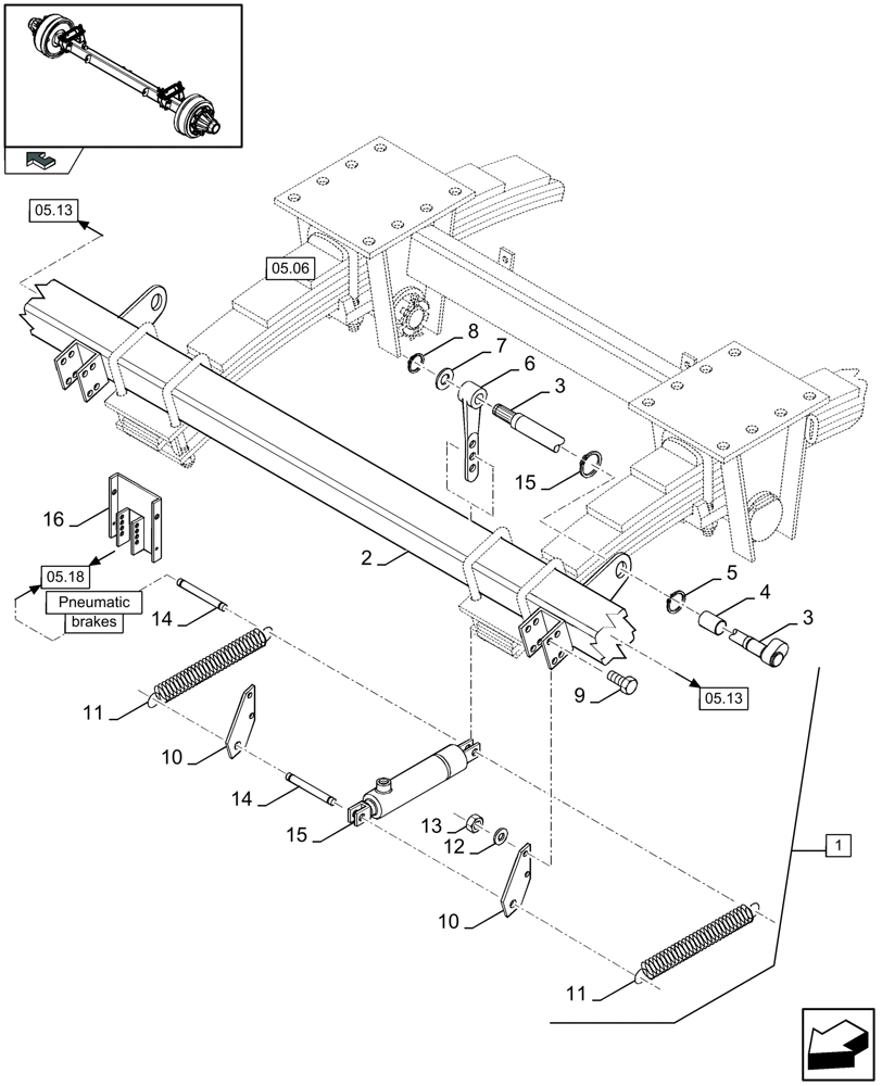 Схема запчастей Case IH LBX322S - (05.11[01]) - TANDEM AUTO-STEER AXLE WITH BRAKES, FRONT AXLE (05) - AXLE