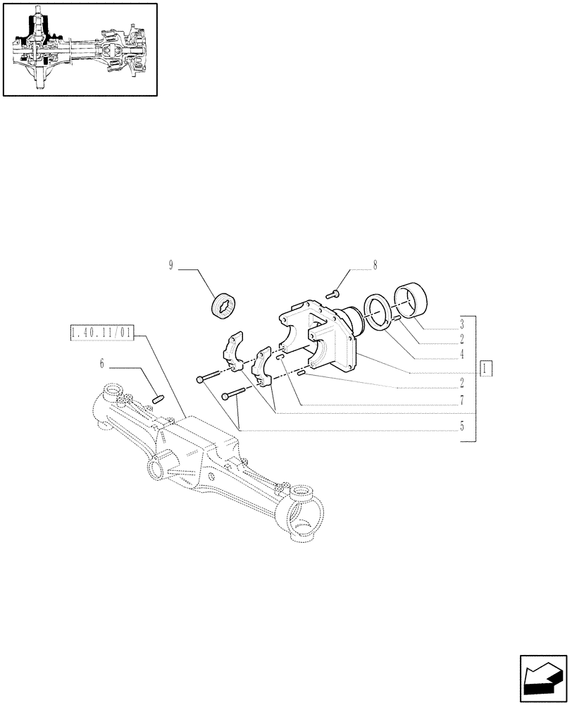 Схема запчастей Case IH MAXXUM 115 - (1.40.11/05) - 4WD (CL.3) FRONT AXLE WITH LIMITED SLIP DIFF. LOCK AND BRAKES - SUPPORT (VAR.330425) (04) - FRONT AXLE & STEERING