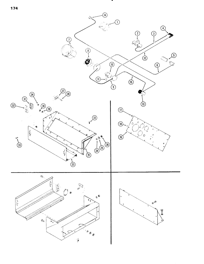 Схема запчастей Case IH 451BDT - (174) - INSTRUMENTS, COMPARTMENT & PANEL, STANDARD GAUGES, B OR C, D OR E, F / HOOD, RIGHT SIDE & LEFT SIDE (04) - ELECTRICAL SYSTEMS