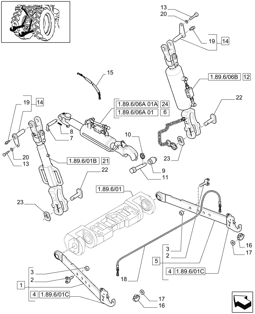 Схема запчастей Case IH MAXXUM 110 - (1.89.6/06) - CAT.2/3 QUICK ATTACH LINKS FOR HYDRAULIC LINKAGE ADJUSTMENT - TOOLING CONNECTION UNIT (VAR.330921-331921) (09) - IMPLEMENT LIFT