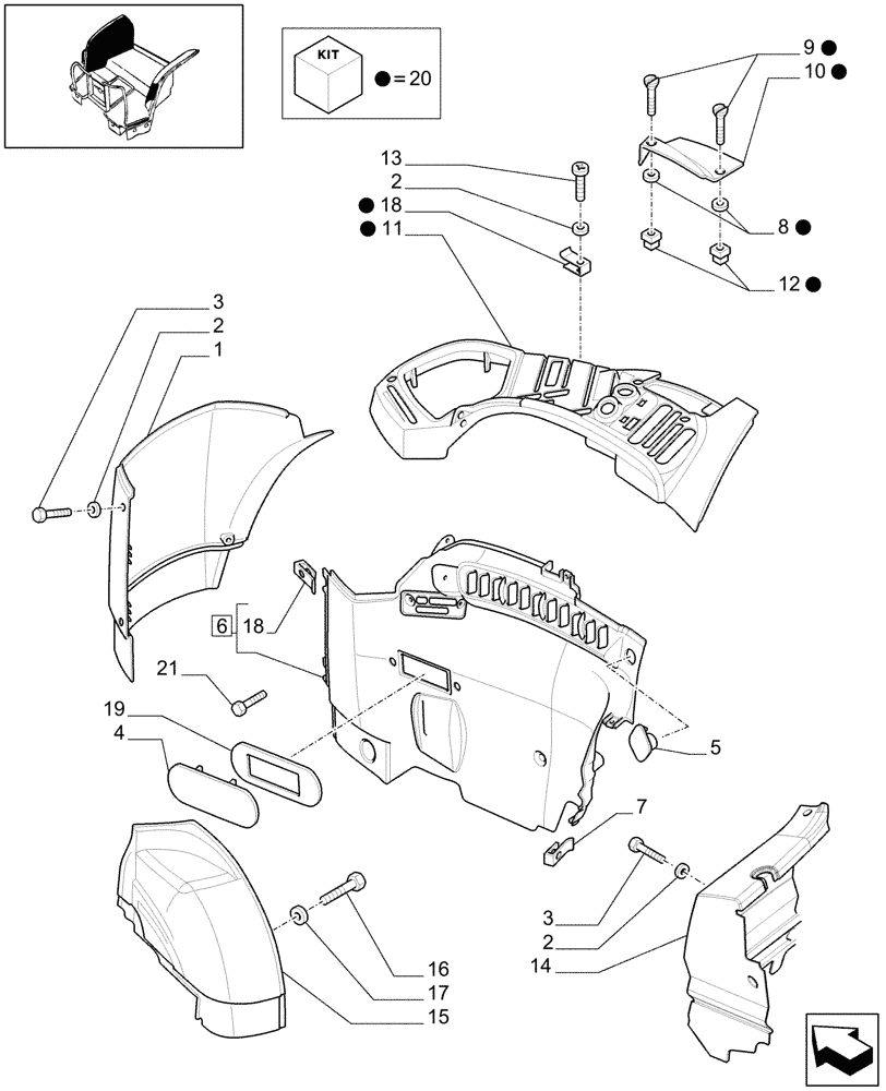 Схема запчастей Case IH MXU110 - (1.93.0[01A]) - CONTROLS COVER (L/CAB) - D5684 - C5844 (10) - OPERATORS PLATFORM/CAB