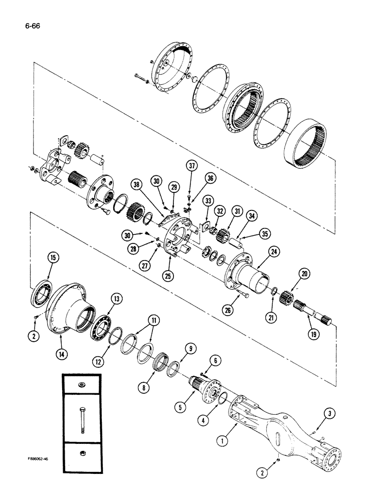 Схема запчастей Case IH 9280 - (6-66) - AXLE ASSEMBLY, HOUSING AND WHEEL END, K598.60/70 SERIES (06) - POWER TRAIN