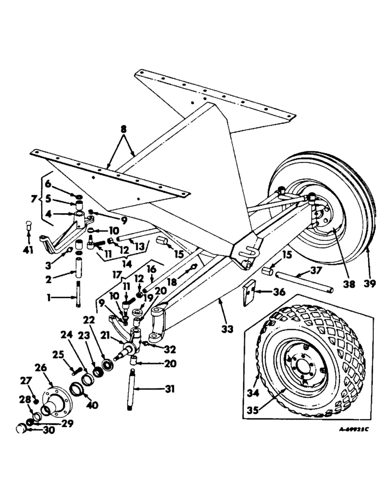 Схема запчастей Case IH 303 - (112) - GUIDE WHEEL AXLE SUPPORT, RIM, DISC, TIRE AND TUBE, SERIAL NO. 7277 AND BELOW (27) - REAR AXLE SYSTEM