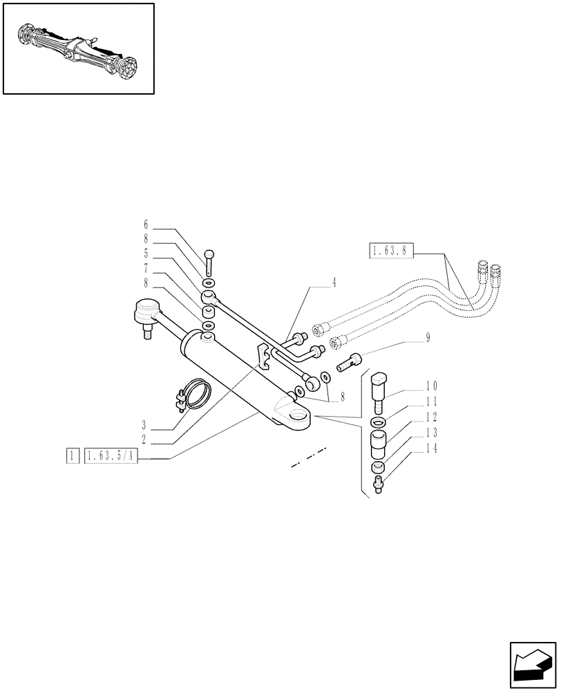 Схема запчастей Case IH JX75 - (1.63.5) - STEERING CONTROL CYLINDER (04) - FRONT AXLE & STEERING