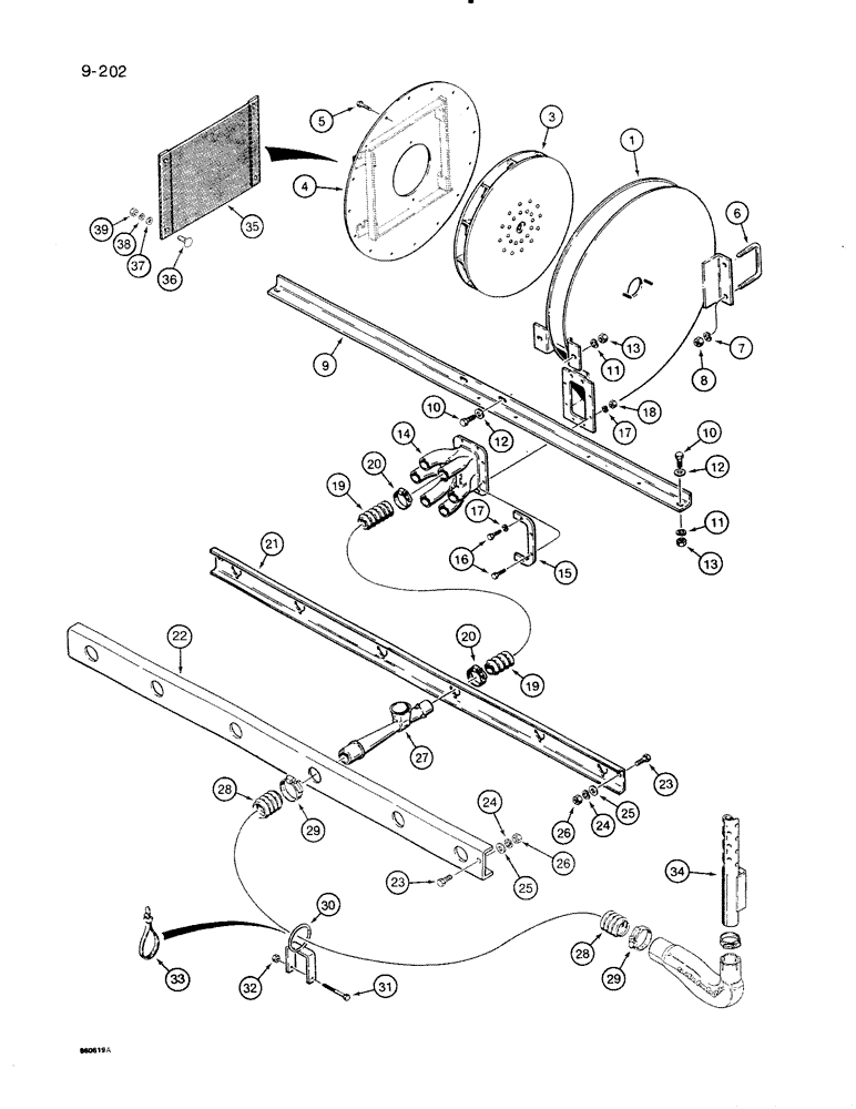 Схема запчастей Case IH 8500 - (9-202) - AIR SYSTEM, FAN TO MANIFOLD PIPE, UNITS WITH 10 INCH ROW SPACING, 45 FOOT WIDE DRILL (09) - CHASSIS/ATTACHMENTS