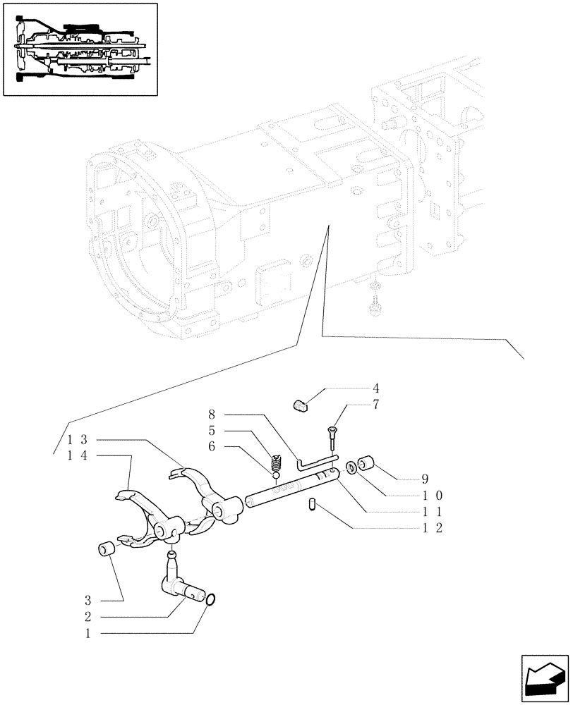 Схема запчастей Case IH JX1100U - (1.29.0/02) - (VAR.113-119-119/1) SYNCHRONIZED CREEPER AND REVERSER UNIT - ROD AND FORK (03) - TRANSMISSION