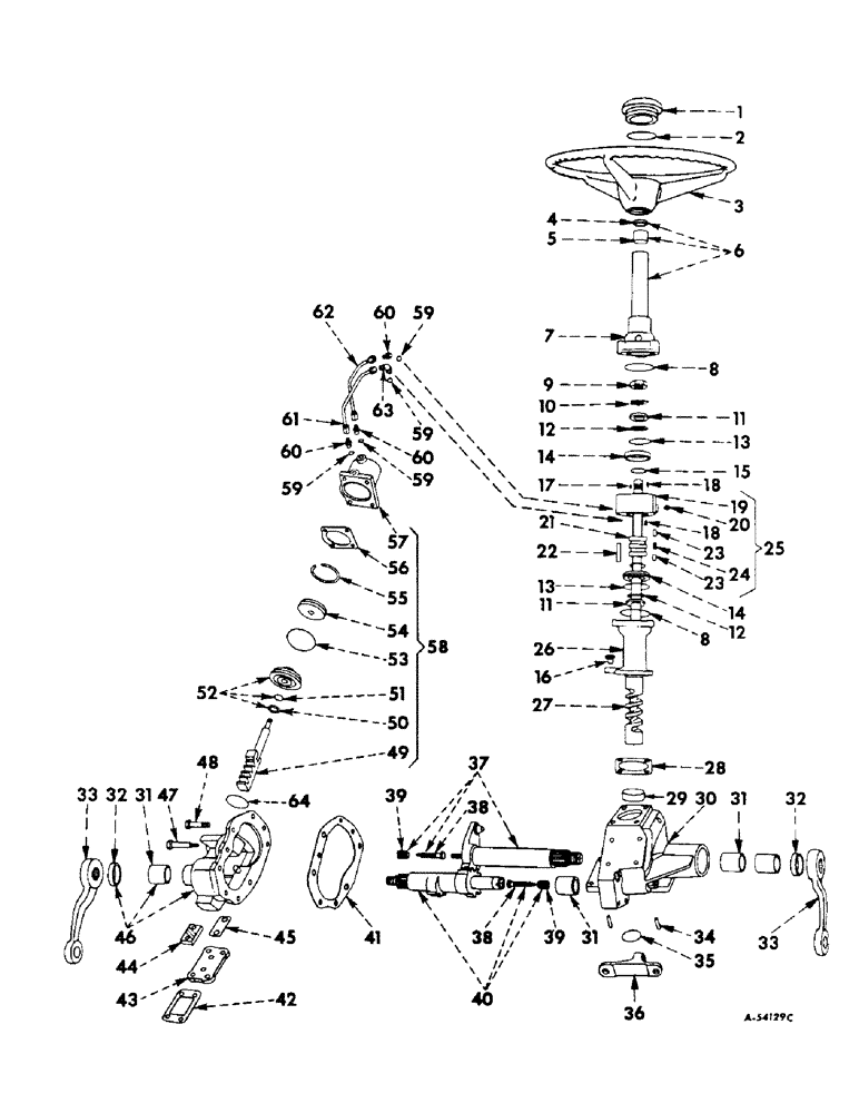 Схема запчастей Case IH 340 - (155) - STEERING MECHANISM, STEERING GEAR, FOR TRACTORS W/POWER STEERING, INTL 330, 340, & 340 DIESEL Steering Mechanism