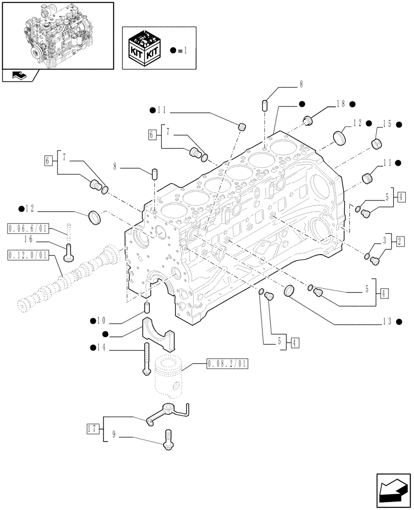 Схема запчастей Case IH MAXXUM 140 - (0.04.0/01) - CRANKCASE (STD + VAR.330003-332115) (01) - ENGINE