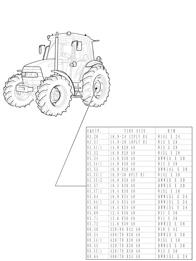 Схема запчастей Case IH JX80 - (80.00[02]) - SEC. 11 - TRACTION (11) - WHEELS/TRACKS