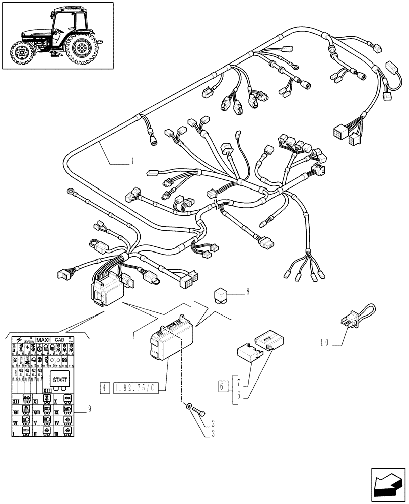 Схема запчастей Case IH JX1095C - (1.92.75[03]) - ELECTRIC CONTROLS - W/CAB (10) - OPERATORS PLATFORM/CAB
