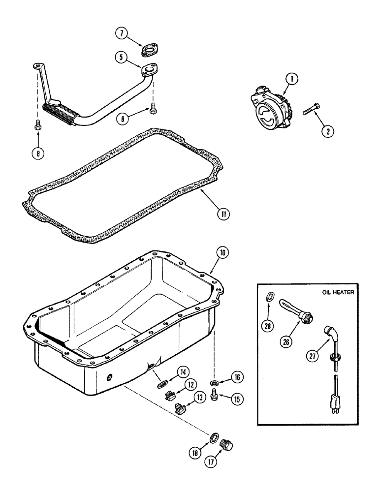 Схема запчастей Case IH 6500 - (2-42) - OIL PUMP AND OIL PAN, 4-390 ENGINE, ENGINE OIL HEATER (02) - ENGINE