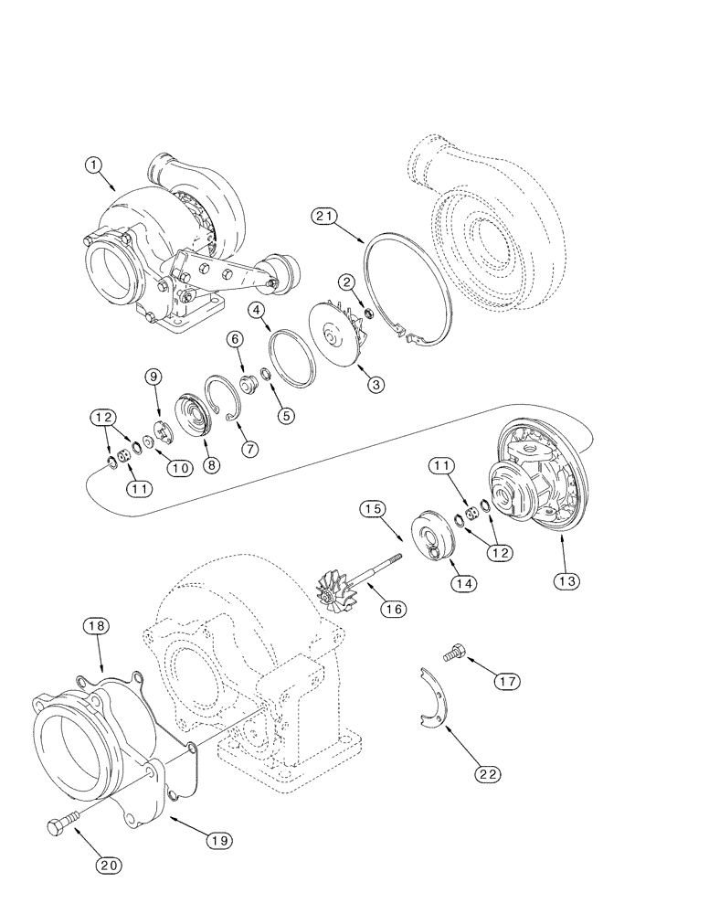 Схема запчастей Case IH MX240 - (02-23) - TURBOCHARGER ASSY, MX240, MX270, 6TAA-8304 EMISSIONS CERTIFIED ENGINE (02) - ENGINE