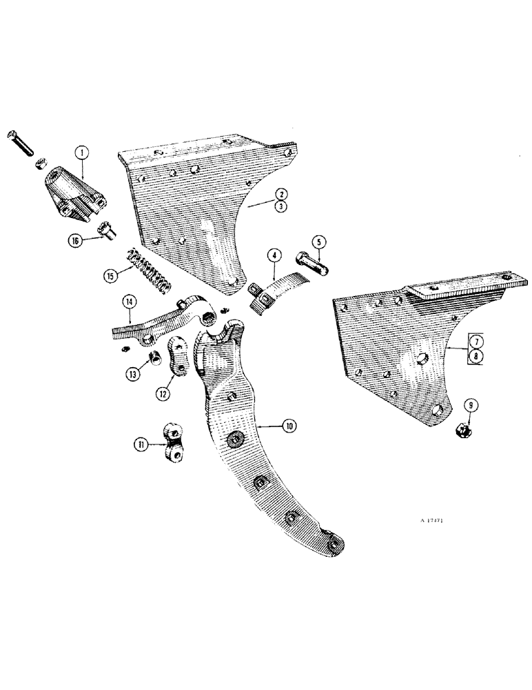 Схема запчастей Case IH MTA - (28) - BEAM BRACKETS AND TRIP STANDARDS, MTA THREE BOTTOM, 14 AND 16 INCH 