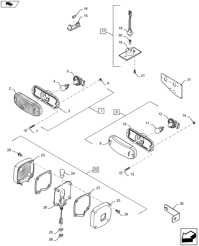 Схема запчастей Case IH 420 - (04-24) - LAMP ASSEMBLIES - MODEL YEAR 2009 AND AFTER (06) - ELECTRICAL SYSTEMS