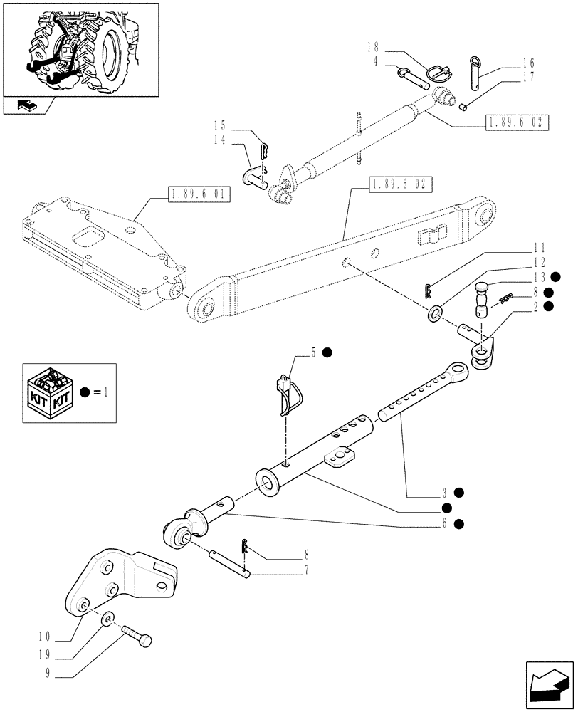 Схема запчастей Case IH FARMALL 60 - (1.89.9/02[01A]) - 2 PIN TYPE TELESCOPIC STABILIZERS (VAR.335904) - D6950 (09) - IMPLEMENT LIFT