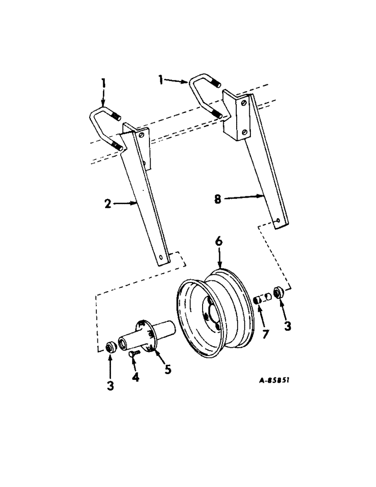 Схема запчастей Case IH 43 - (D-05) - MAIN FRAME CARRYING WHEEL ATTACHMENT, FOR EIGHT AND TWELVE ROW CULTIVATORS 