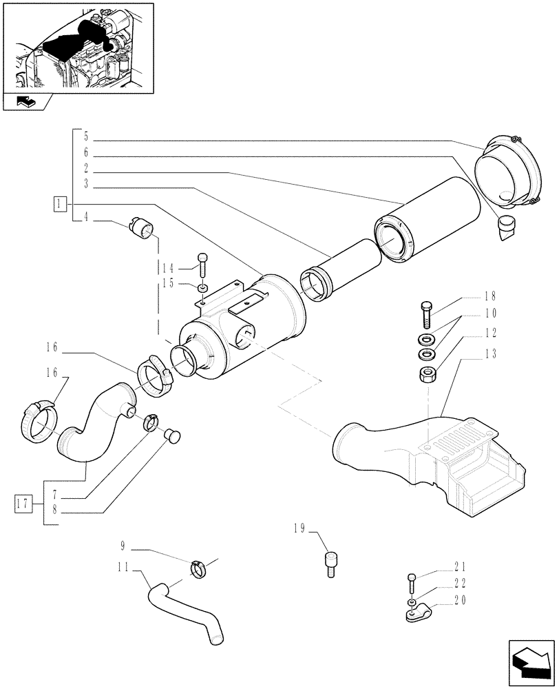 Схема запчастей Case IH PUMA 115 - (1.19.1) - DRY AIR FILTER - PIPES (02) - ENGINE EQUIPMENT