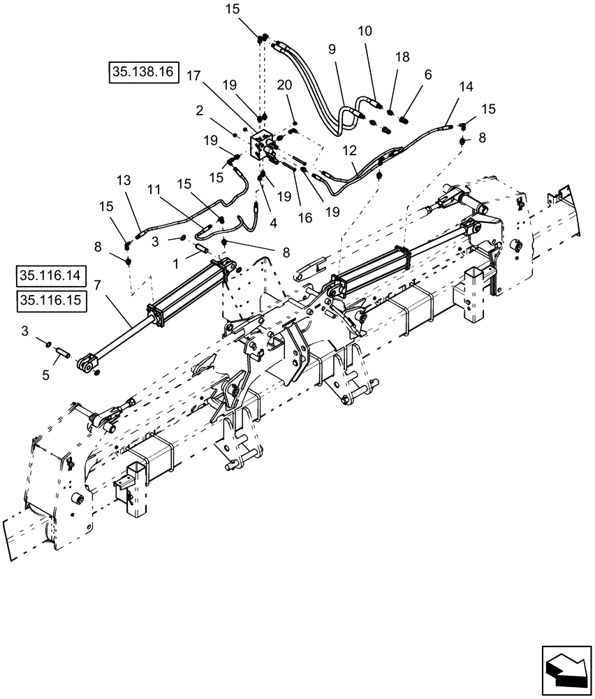 Схема запчастей Case IH 1220 - (35.100.05) - HYDRAULIC SYSTEM - FRAME FOLD, 8 AND 12 ROW NARROW MOUNTED STACKERS (35) - HYDRAULIC SYSTEMS