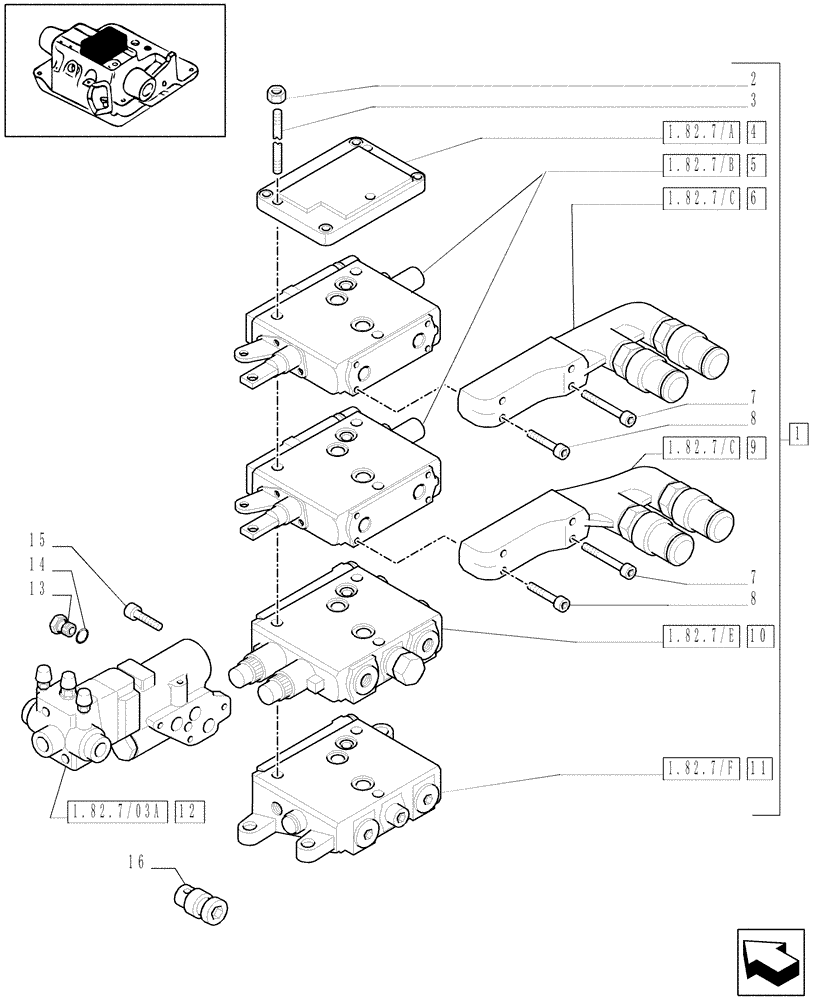 Схема запчастей Case IH MXU135 - (1.82.7/13[02]) - (VAR.259/1) 2 CCLS (EDC) CONTROL VALVES WITH TRAILER BRAKE VALVE (ITALY) AND ASSOCIATED PARTS - C5504 (07) - HYDRAULIC SYSTEM