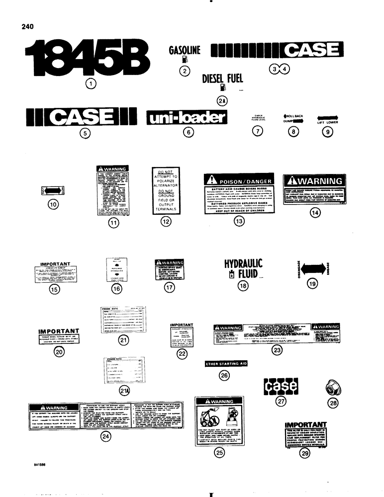 Схема запчастей Case IH 1845B - (240) - DECAL KIT - GASOLINE AND DIESEL MODELS, USED ON MODELS WITH BROWN AND TAN COLOR SCHEME (09) - CHASSIS/ATTACHMENTS