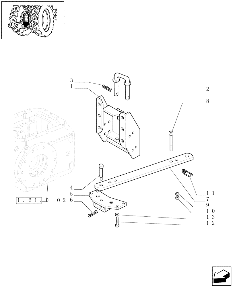 Схема запчастей Case IH JX95 - (1.89.0) - VAR - 905 - DRAWBAR AND SUPPORT WITHOUT PIN (HOLE DIAMETER 33 MM) (09) - IMPLEMENT LIFT