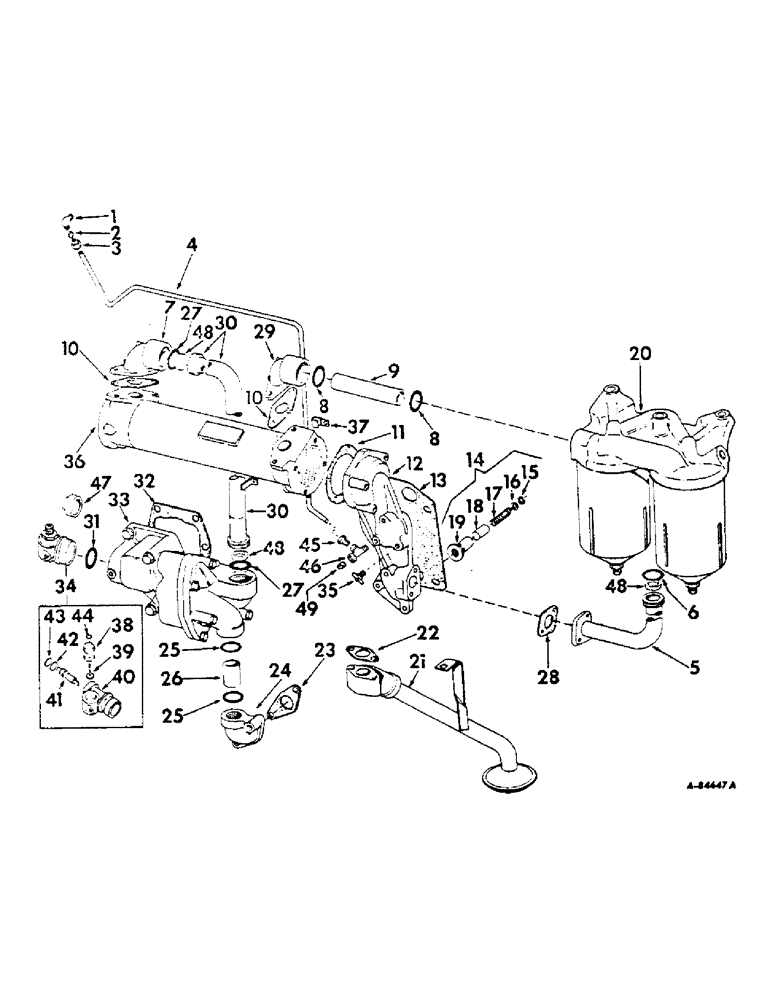 Схема запчастей Case IH 2806 - (D-23) - DIESEL ENGINE, ENGINE OIL COOLER, FILTER AND PUMP PIPING, ENGINE SERIAL NO. D-361 22699 AND ABOVE (01) - ENGINE