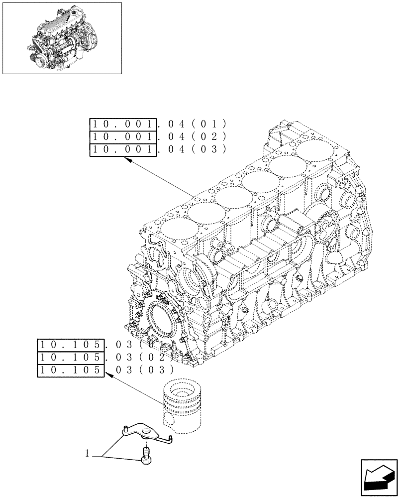 Схема запчастей Case IH 7010 - (10.001.02[01]) - CYLINDER BARREL LUBRICATION NOZZLE - 7010 (10) - ENGINE