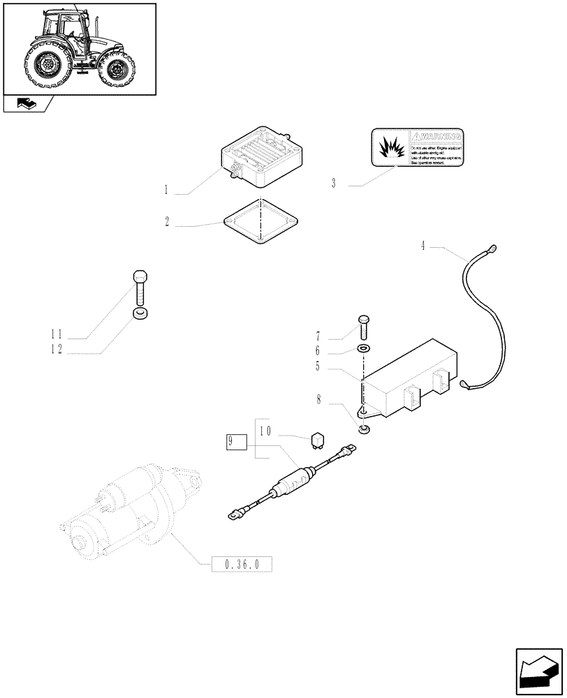 Схема запчастей Case IH FARMALL 90 - (1.75.4/01) - AIR HEATER ENGINE STARTING AID - HEATER, CABLES AND BRACKETS (VAR.330204) (06) - ELECTRICAL SYSTEMS