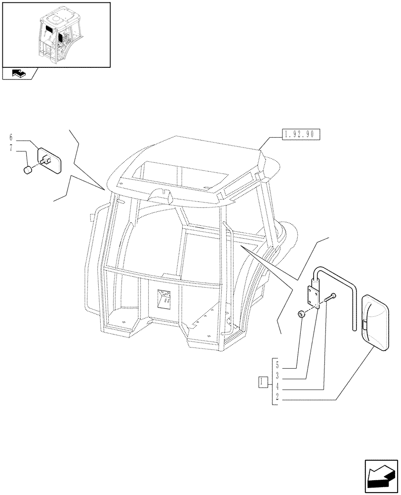 Схема запчастей Case IH FARMALL 95 - (1.92.93[02]) - REAR MIRROR (10) - OPERATORS PLATFORM/CAB