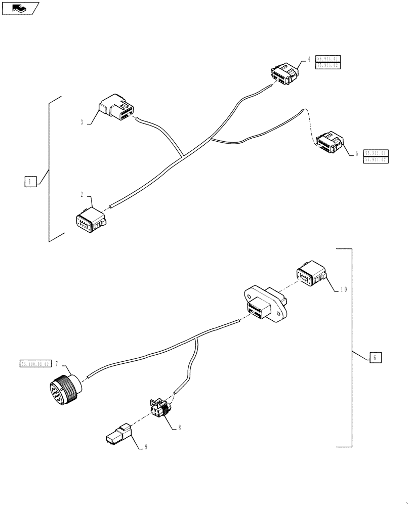 Схема запчастей Case IH TITAN 4530 - (55.100.30) - GPS ANTENNA CAB ROOF HARNESS (55) - ELECTRICAL SYSTEMS