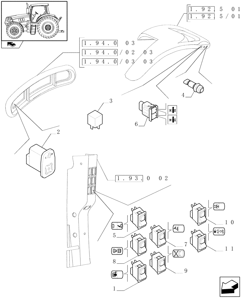 Схема запчастей Case IH PUMA 195 - (1.75.1/07) - VARIOUS SWITCHES AND RELATED PARTS (06) - ELECTRICAL SYSTEMS