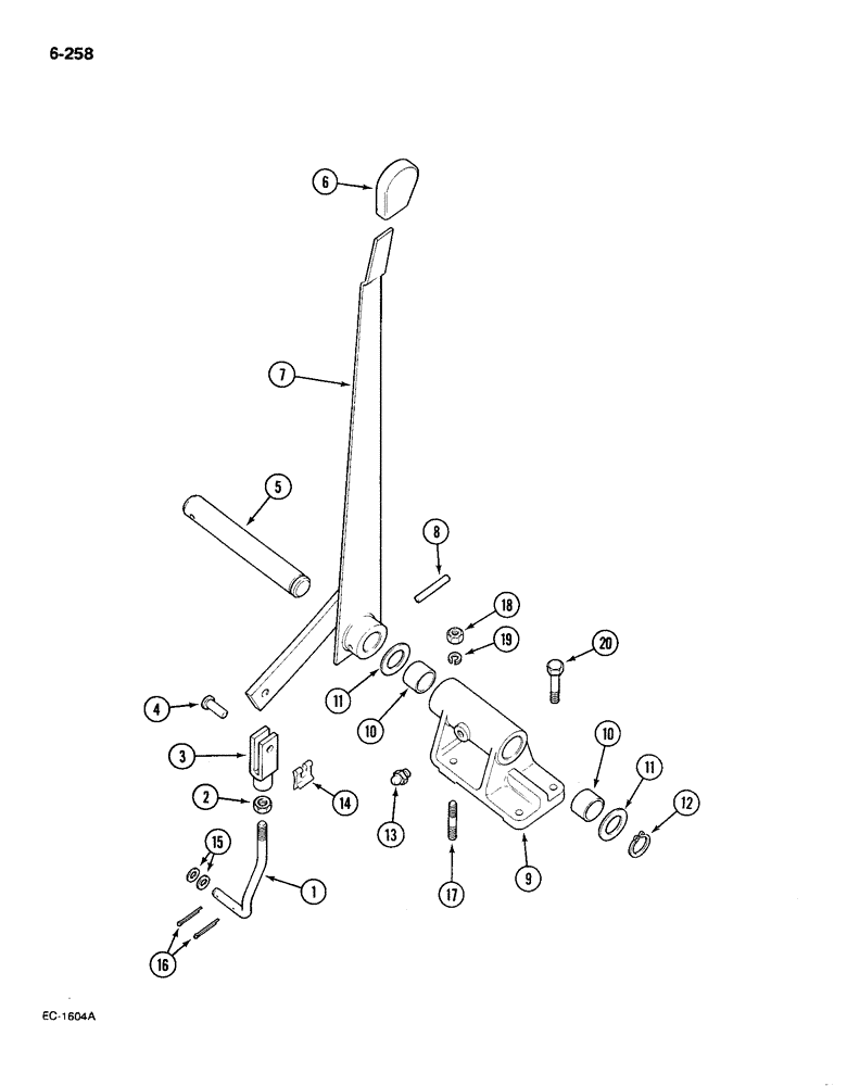 Схема запчастей Case IH 585 - (6-258) - FOUR WHEEL DRIVE CONTROL LEVER, PRIOR TO P.I.N. 18001 (06) - POWER TRAIN