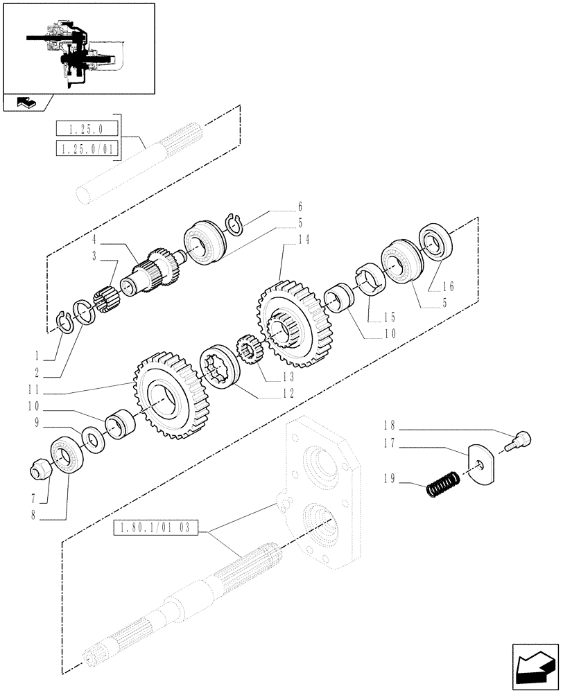 Схема запчастей Case IH FARMALL 85N - (1.80.1/01[01]) - POWER TAKE-OFF (540-540E RPM) LESS GROUND SPEED - SHAFTS AND GEARS (VAR.333804) (07) - HYDRAULIC SYSTEM