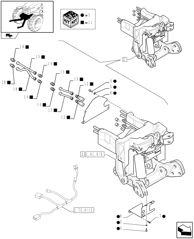 Схема запчастей Case IH PUMA 195 - (1.81.9/02B) - FRONT HPL - BREAKDOWN (07) - HYDRAULIC SYSTEM