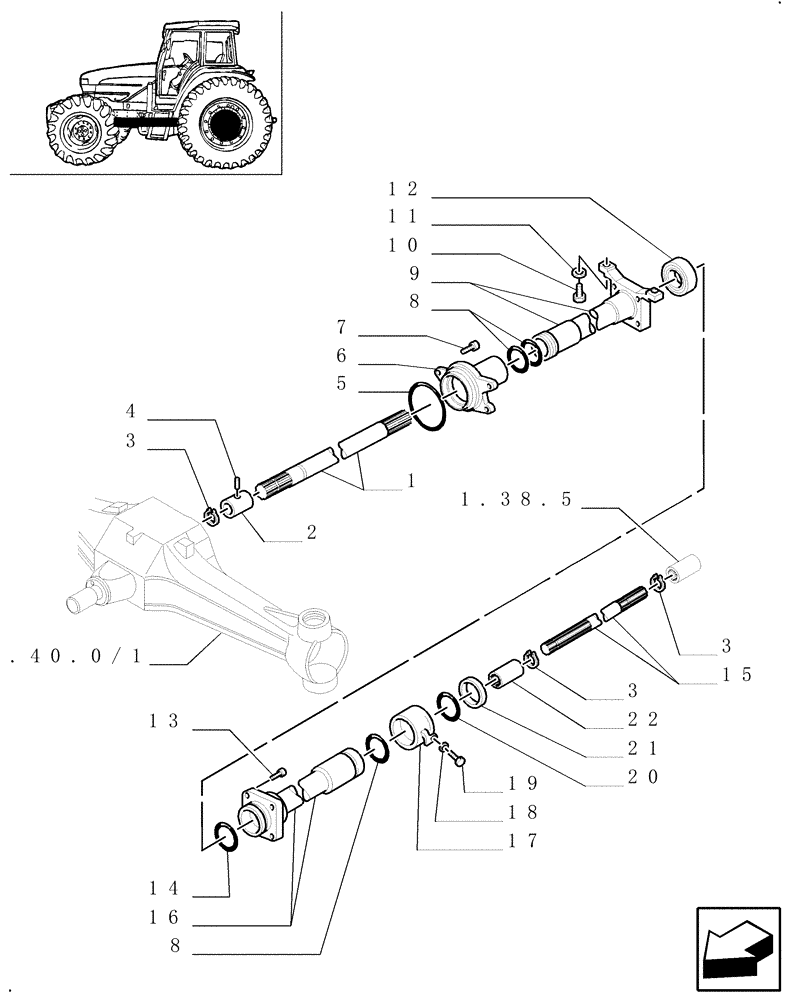 Схема запчастей Case IH JX100U - (1.38.5/01) - (VAR.449) PADDY FIELD VERSION - 4WD - FRONT DRIVE SHAFT (04) - FRONT AXLE & STEERING