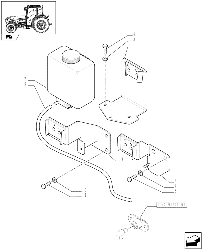 Схема запчастей Case IH FARMALL 85N - (1.92.91/01[02]) - REAR WINDSHIELD WIPER - TANK (VAR.330642) (10) - OPERATORS PLATFORM/CAB