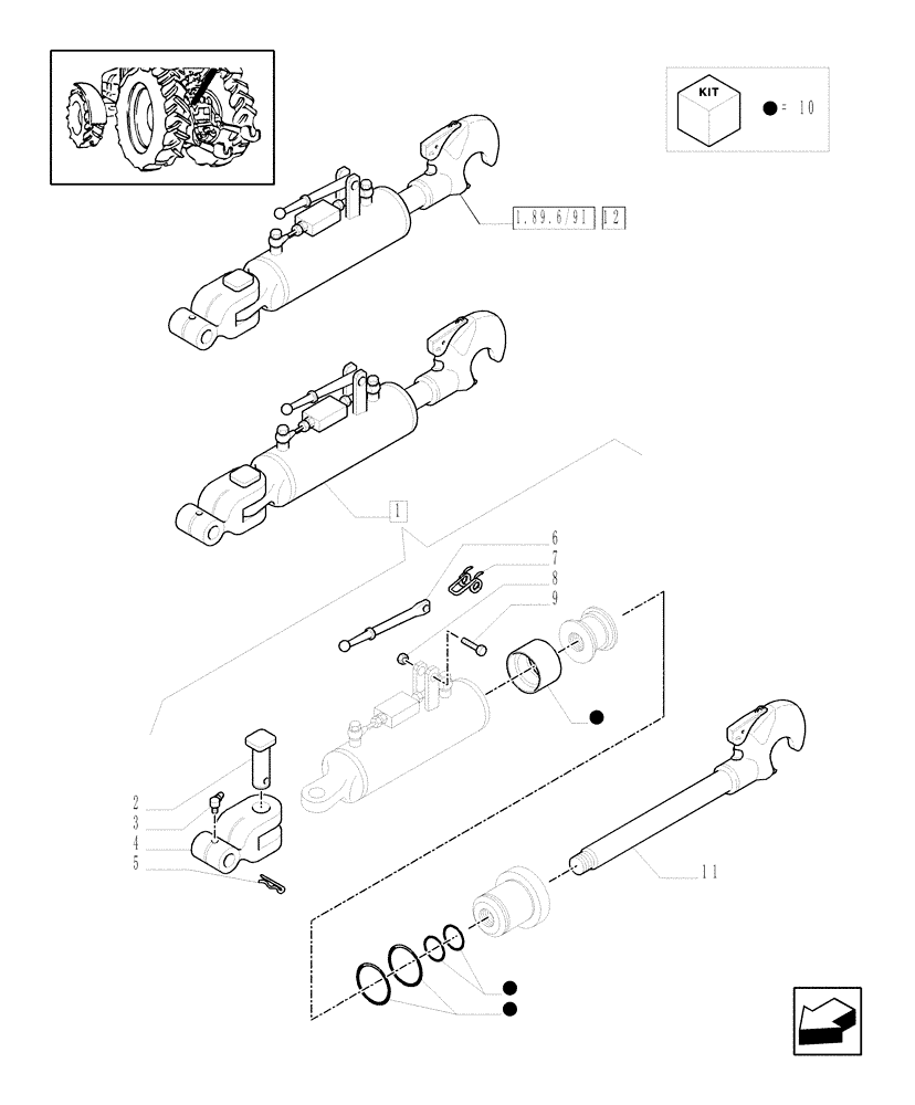 Схема запчастей Case IH MXM190 - (1.89.6/11[02]) - (VAR.484-496) RIGHT TIE ROD AND SPRAG WITH CONTROL VALVES WITH ELECTRONIC CONTROL - SPRAG (09) - IMPLEMENT LIFT