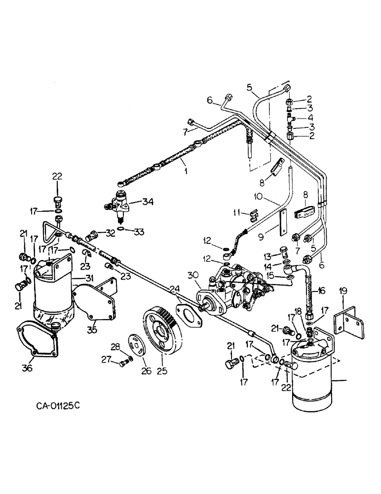 Схема запчастей Case IH D-179 - (A-17) - FUEL INJECTION PUMP AND CONNECTIONS, MACHINES WITH BOSCH MODEL BR FUEL INJECTION PUMP 