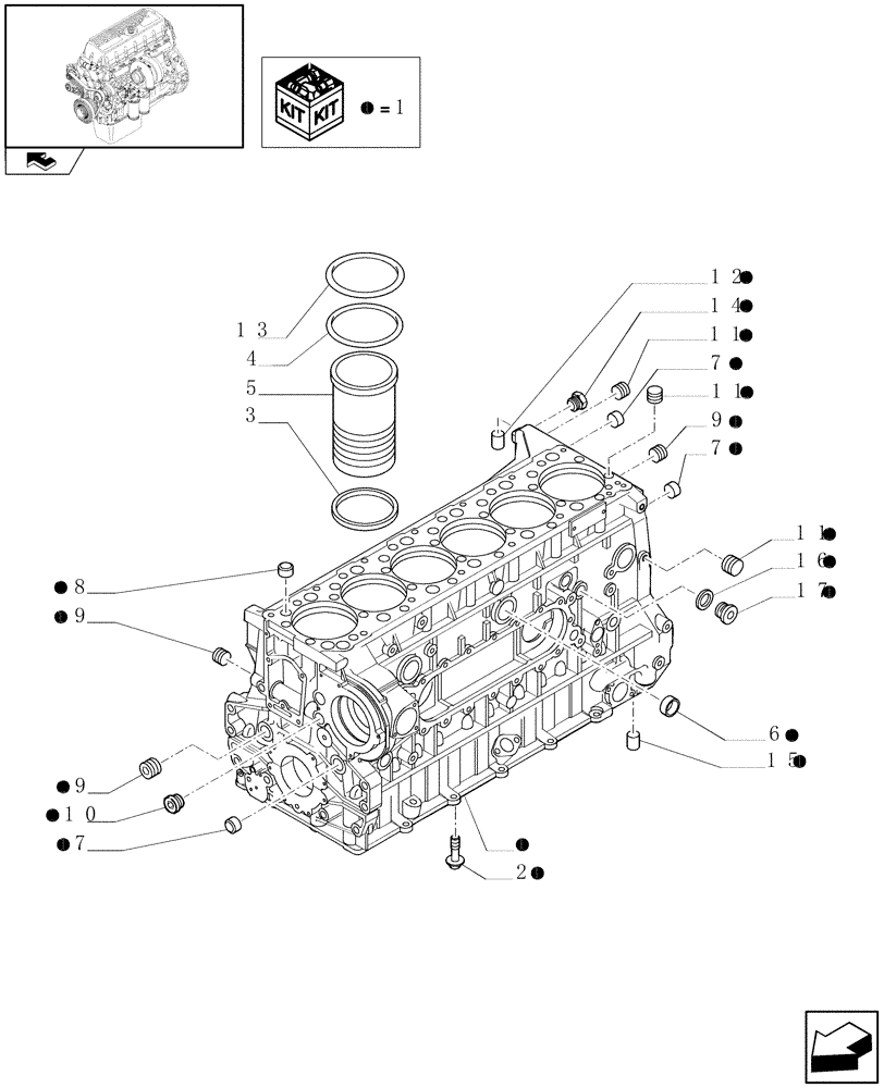 Схема запчастей Case IH F3AE0684P E909 - (0.04.0) - CYLINDER BLOCK & RELATED PARTS (504137348 - 504071143) 