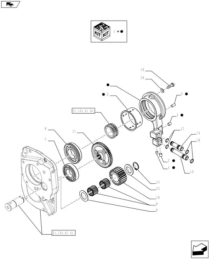 Схема запчастей Case IH FARMALL 65C - (21.154.01[02]) - POWER SHUTTLE TRANSMISSION - MANIFOLD AND GEARS (VAR.330274-330276) (21) - TRANSMISSION