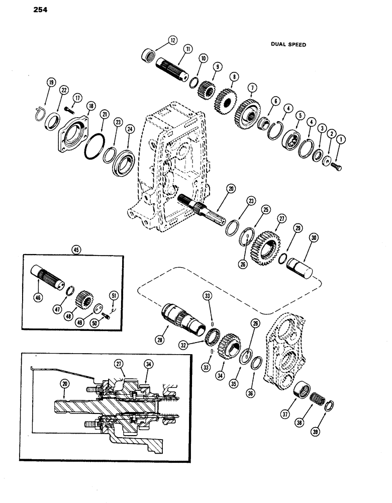 Схема запчастей Case IH 770 - (254) - P.T.O. OUTPUT AND IDLER SHAFTS, DUAL SPEED (06) - POWER TRAIN